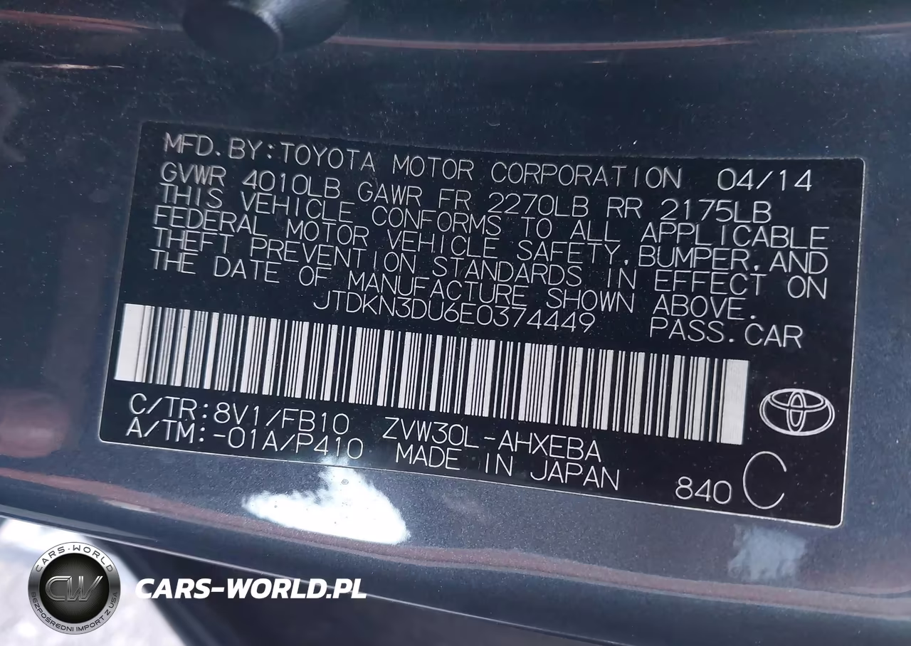 2014 Toyota Prius Two VIN:JTDKN3DU6E0374449 - 9