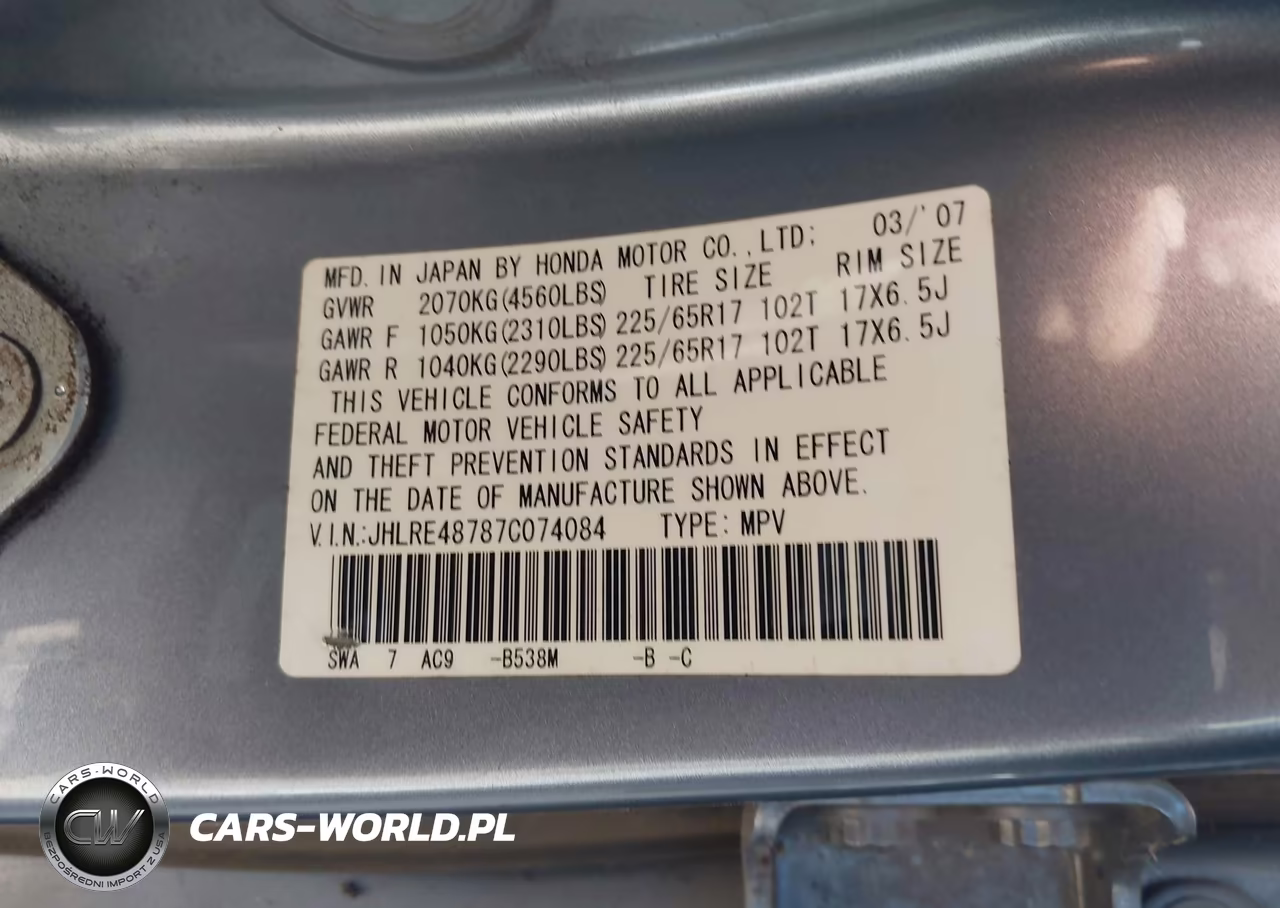 2007 Honda Cr-V Ex-L VIN:JHLRE48787C074084 - 9