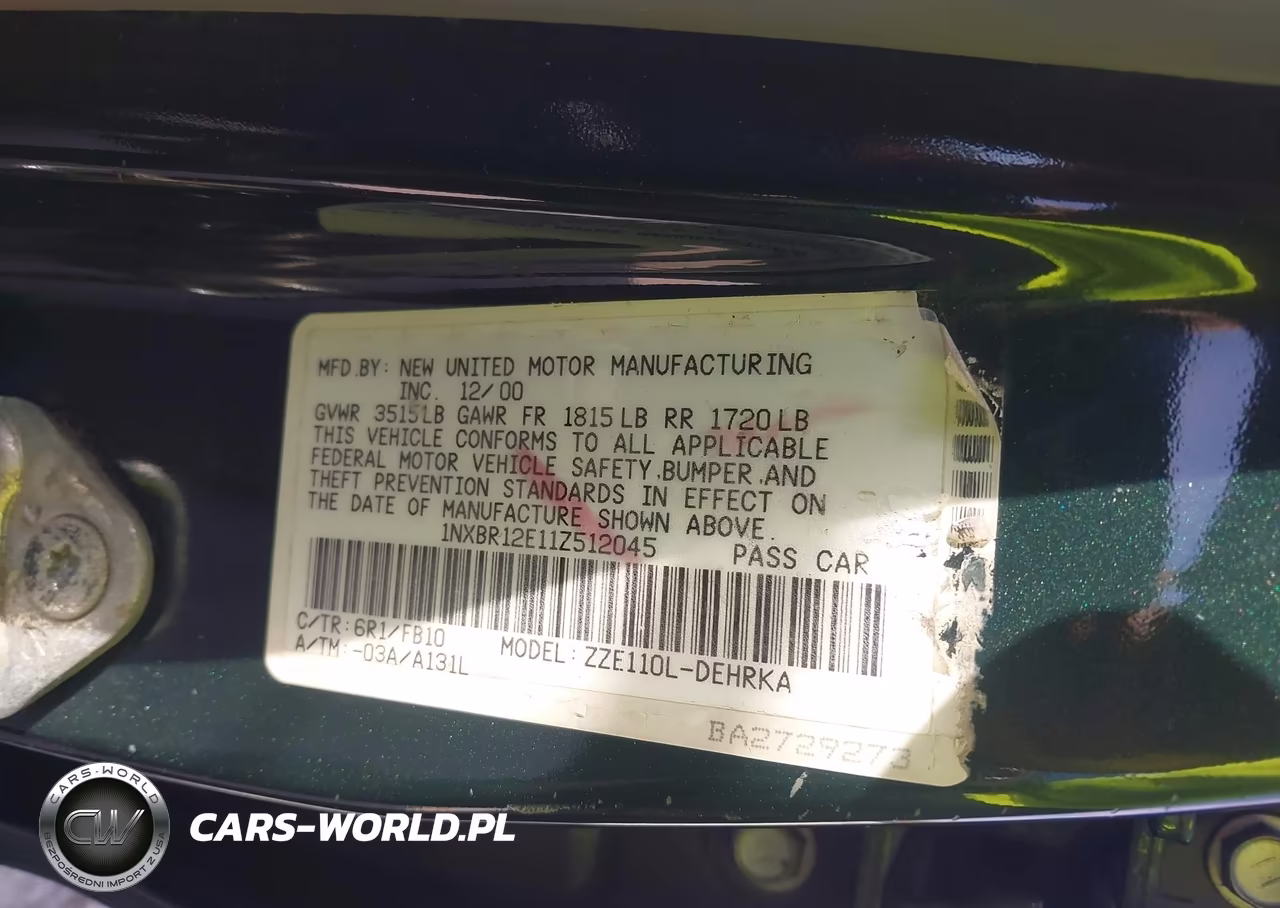 2001 Toyota Corolla Ce VIN:1NXBR12E11Z512045 - 9