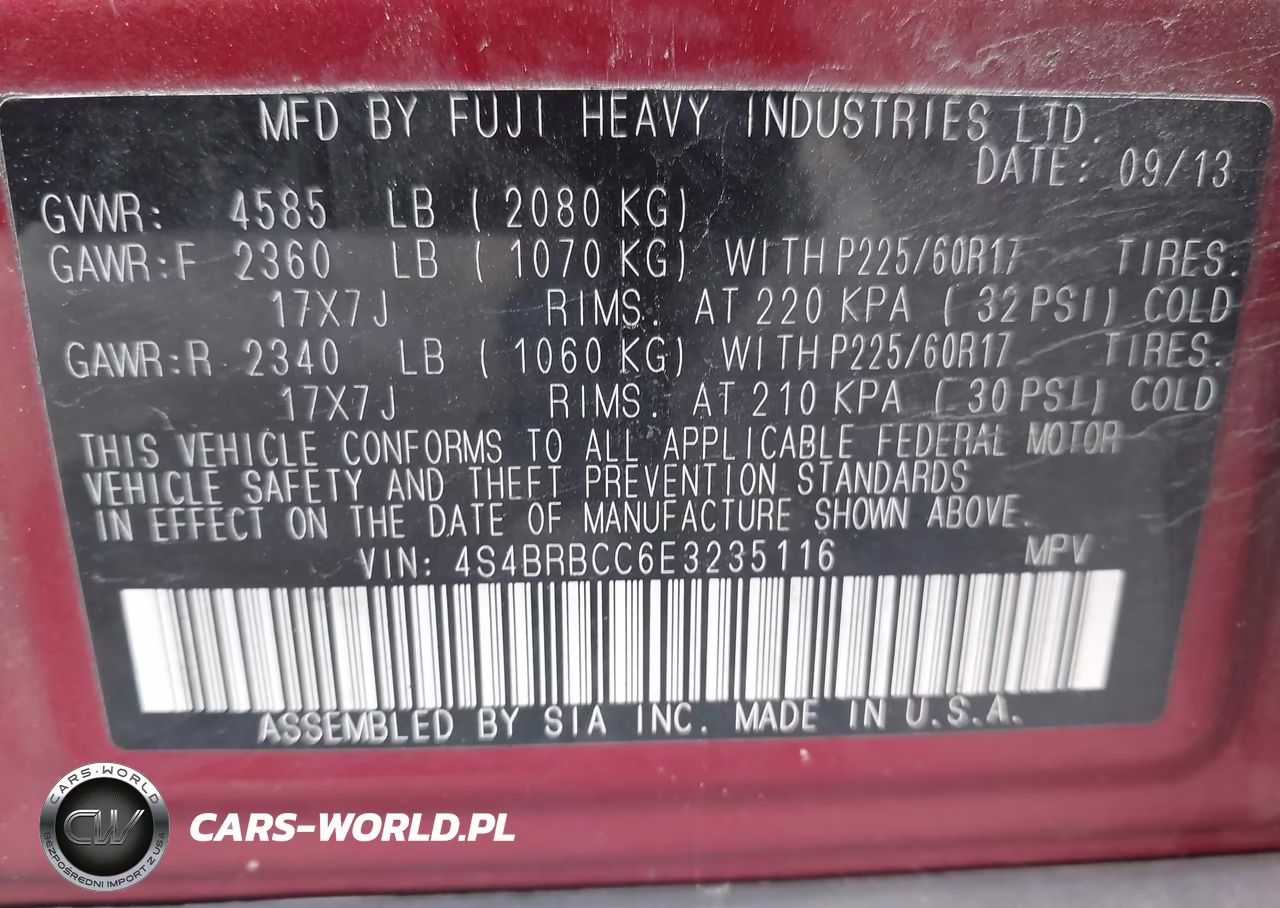 2014 Subaru Outback 2.5I Premium VIN:4S4BRBCC6E3235116 - 9