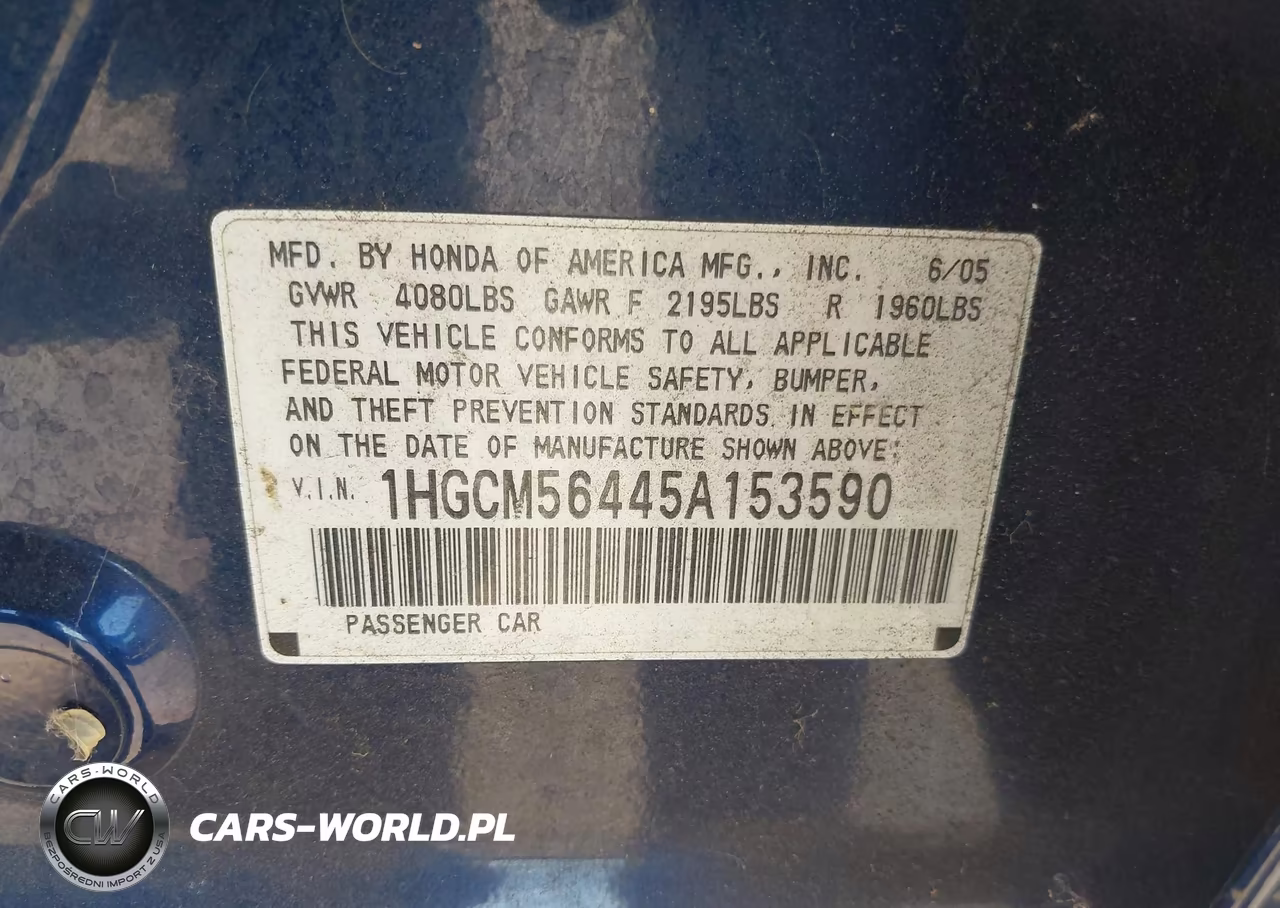 2005 Honda Accord 2.4 Lx VIN:1HGCM56445A153590 - 9