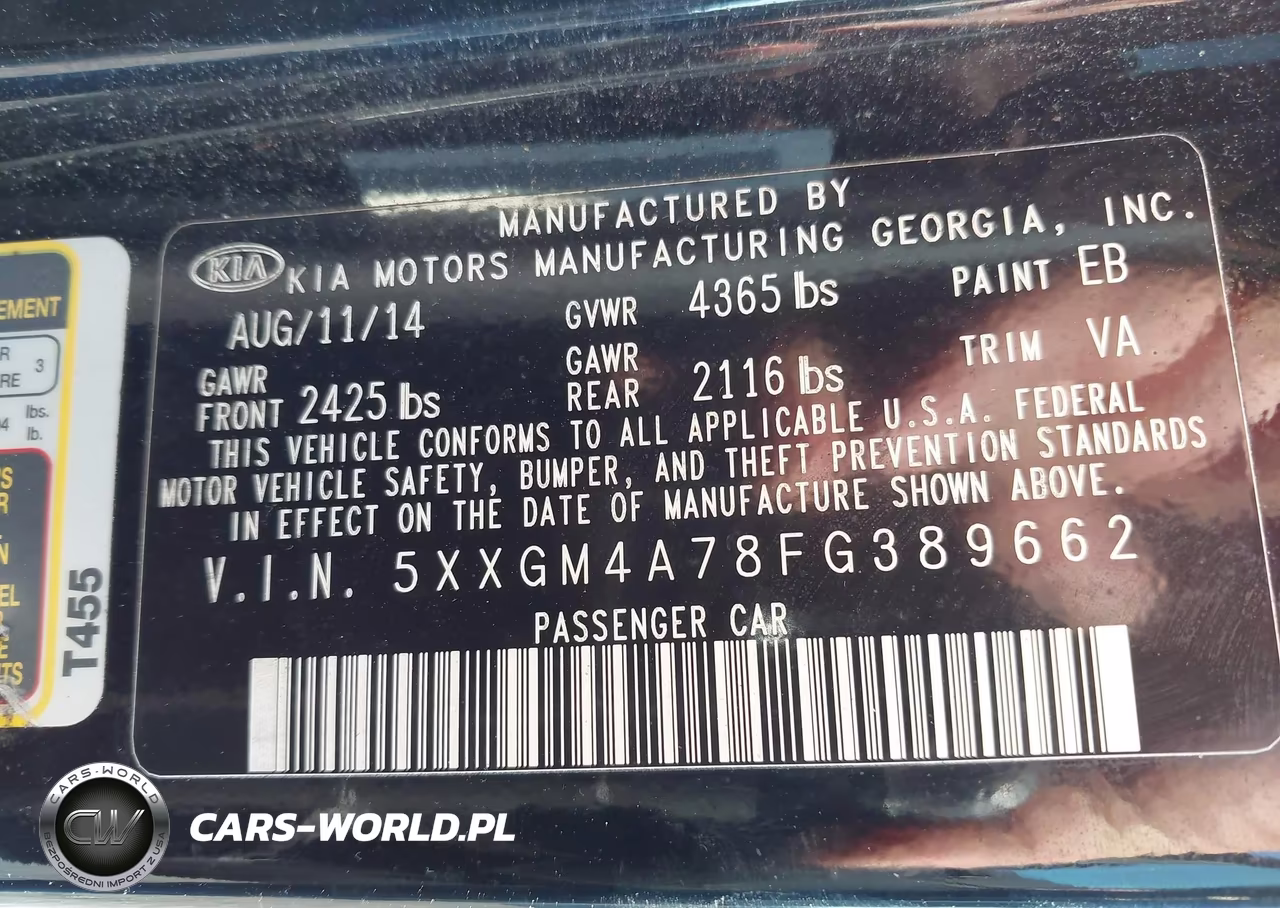 2015 Kia Optima Lx VIN:5XXGM4A78FG389662 - 9