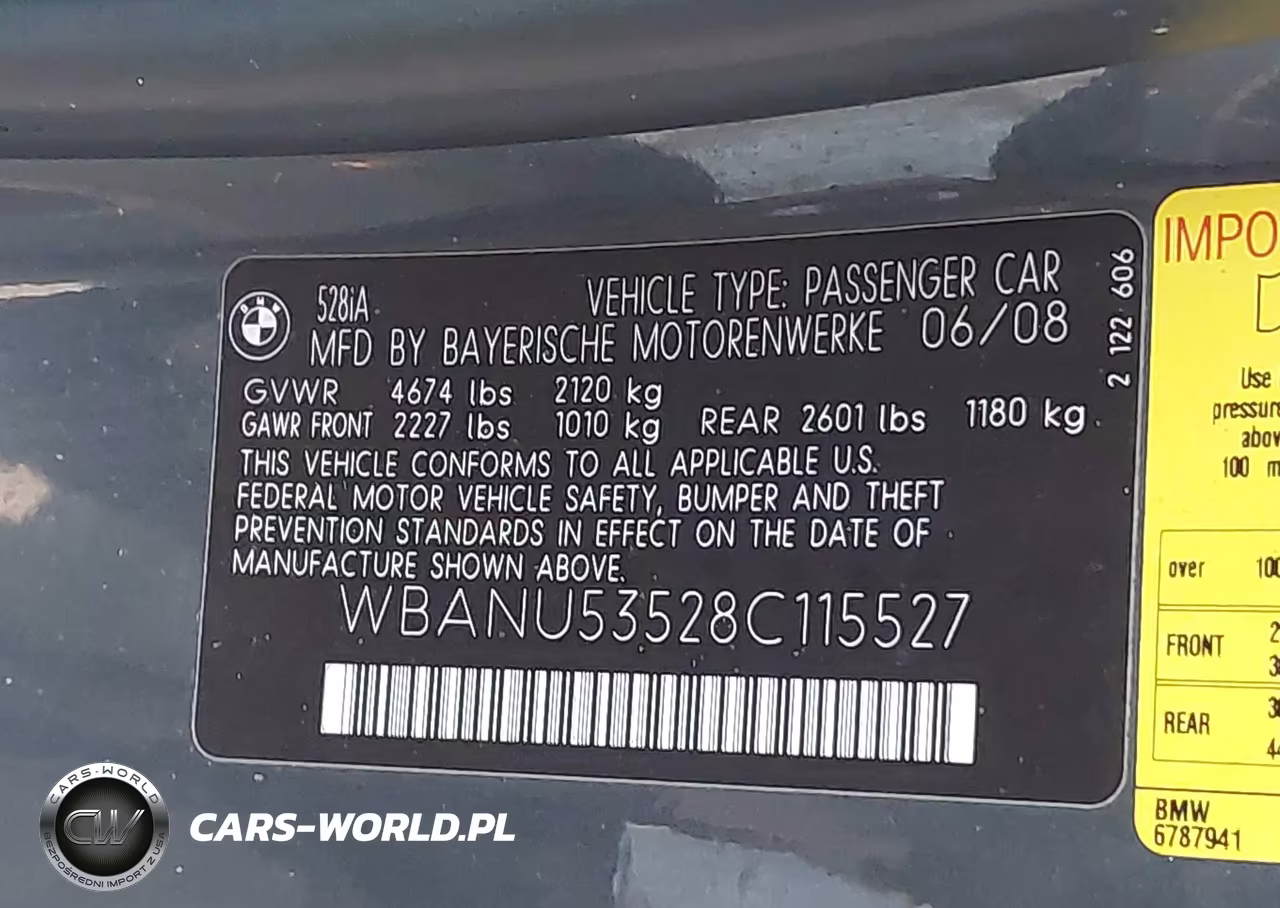 2008 BMW 528I VIN:WBANU53528C115527 - 9