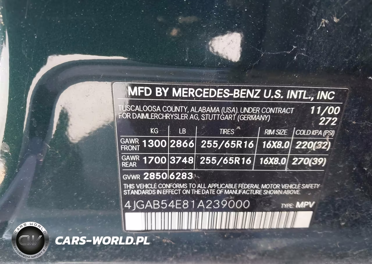 2001 Mercedes-Benz Ml 320 VIN:4JGAB54E81A239000 - 9