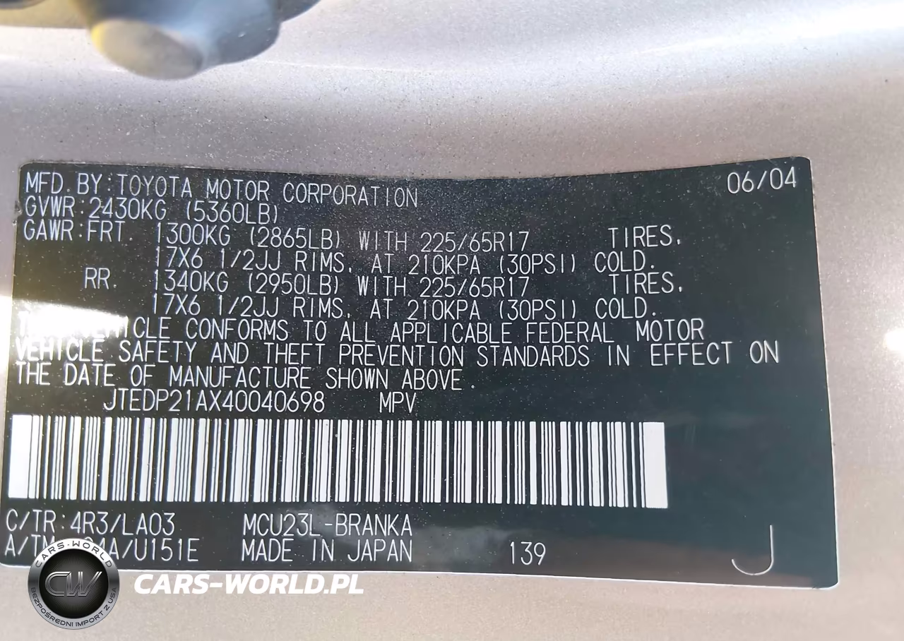 2004 Toyota Highlander Limited V6 VIN:JTEDP21AX40040698 - 9