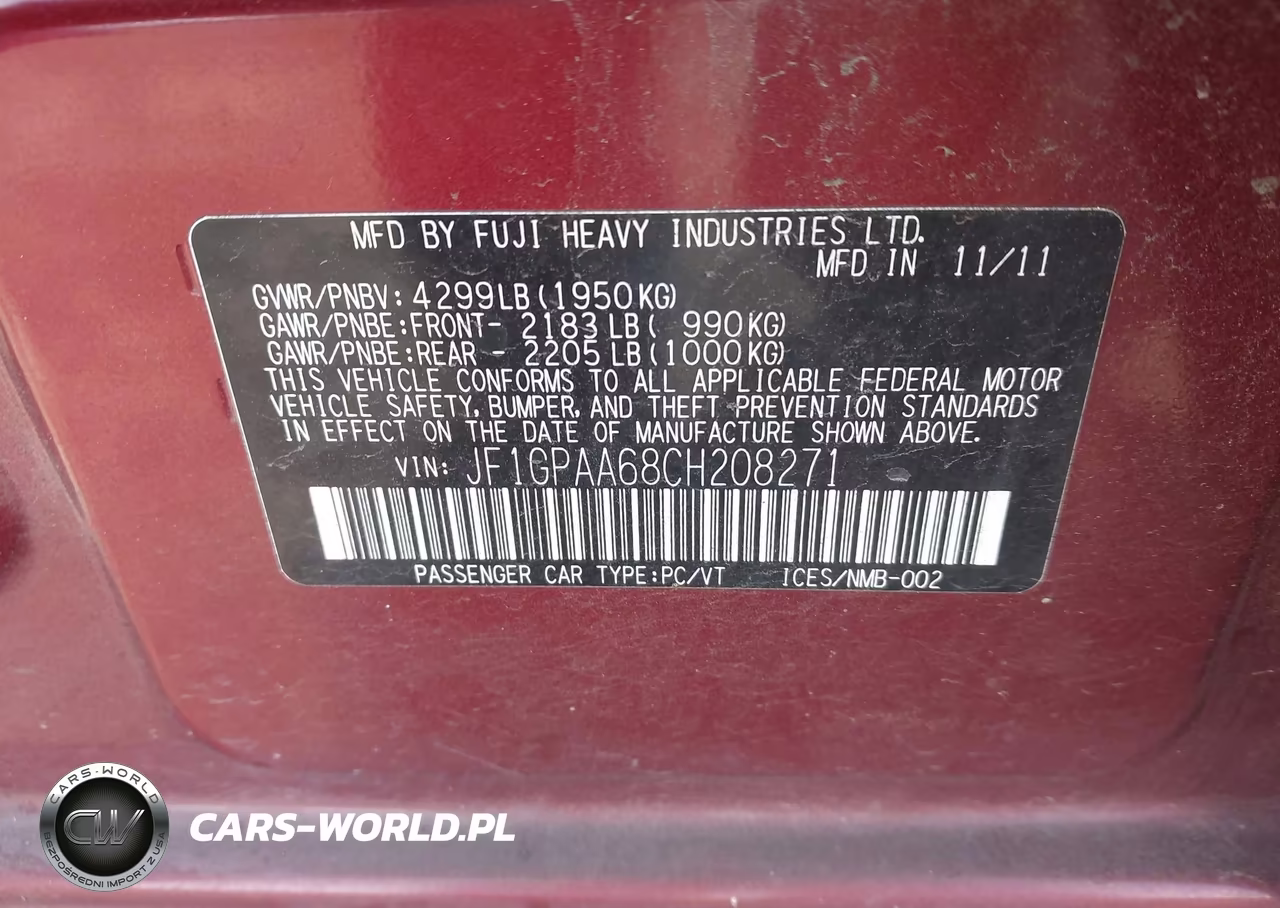 2012 Subaru Impreza 2.0I VIN:JF1GPAA68CH208271 - 9