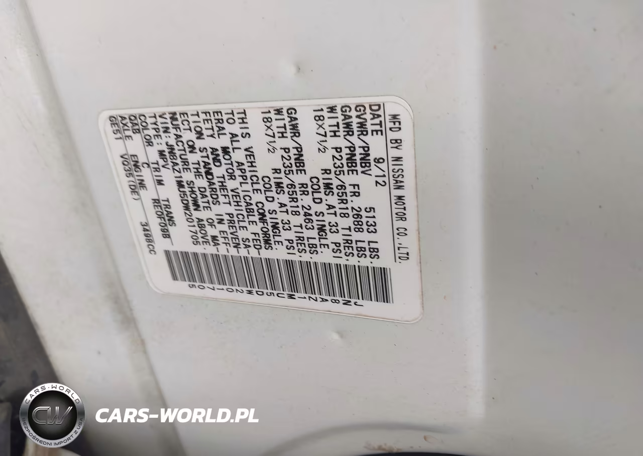 2013 Nissan Murano Sl VIN:JN8AZ1MU5DW201705 - 9