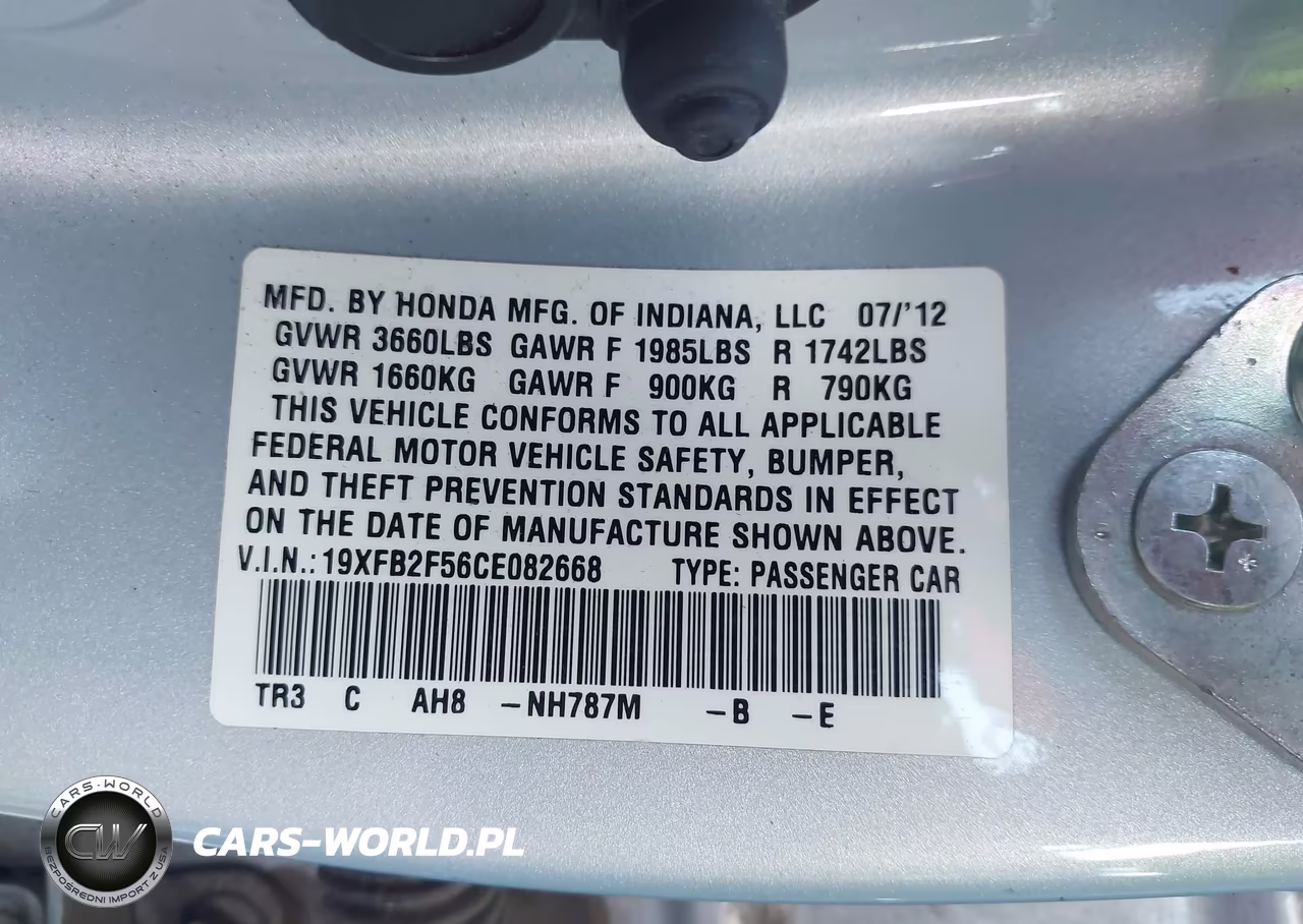 2012 Honda Civic Lx VIN:19XFB2F56CE082668 - 9