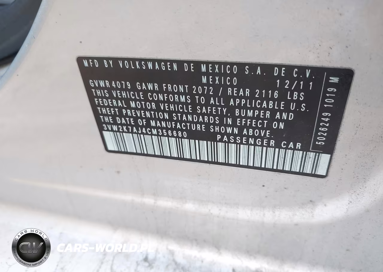 2012 Volkswagen Jetta 2.0L S VIN:3VW2K7AJ4CM356680 - 9