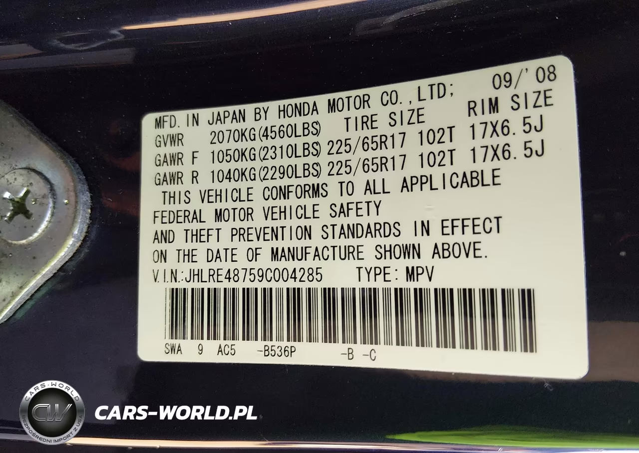 2009 Honda Cr-V Ex-L VIN:JHLRE48759C004285 - 9