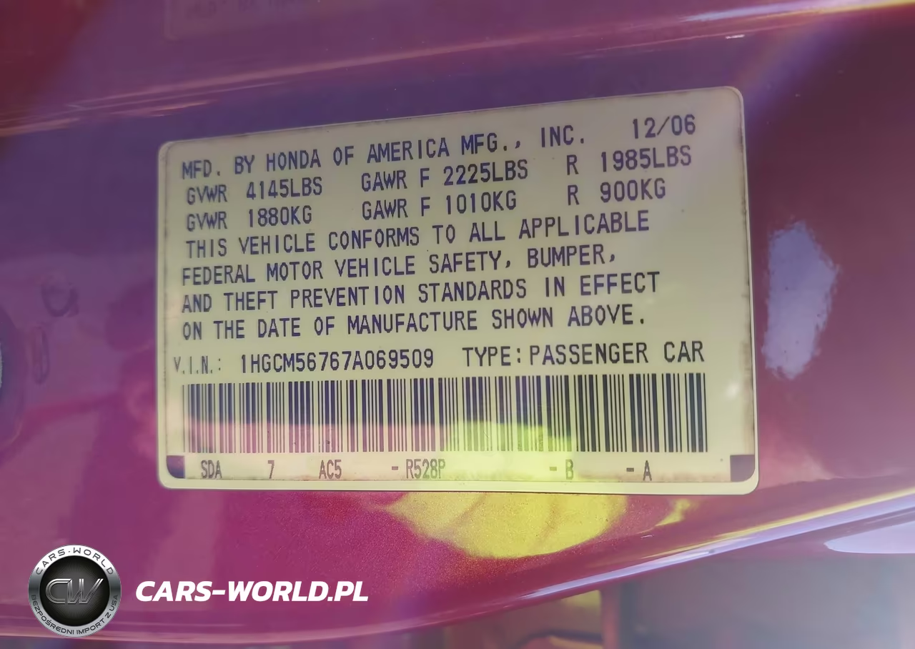 2007 Honda Accord 2.4 Ex VIN:1HGCM56767A069509 - 9