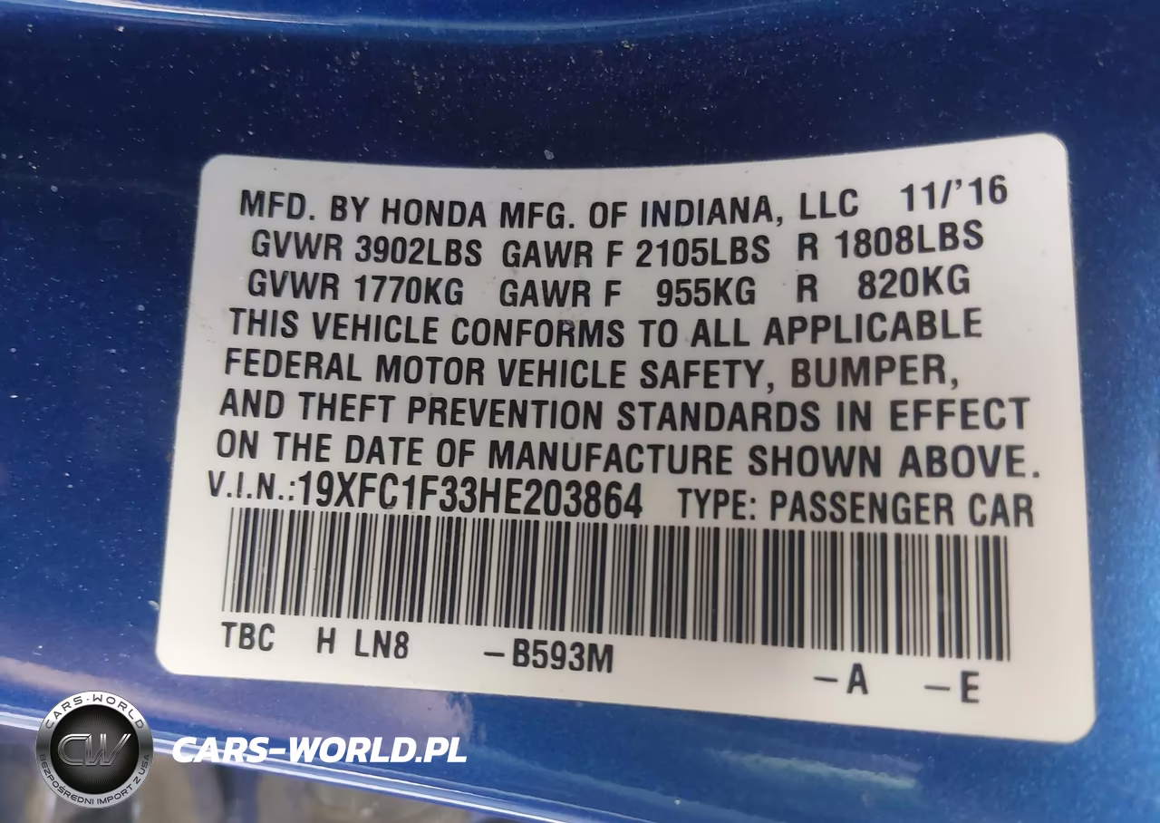 2017 Honda Civic Ex-T VIN:19XFC1F33HE203864 - 9
