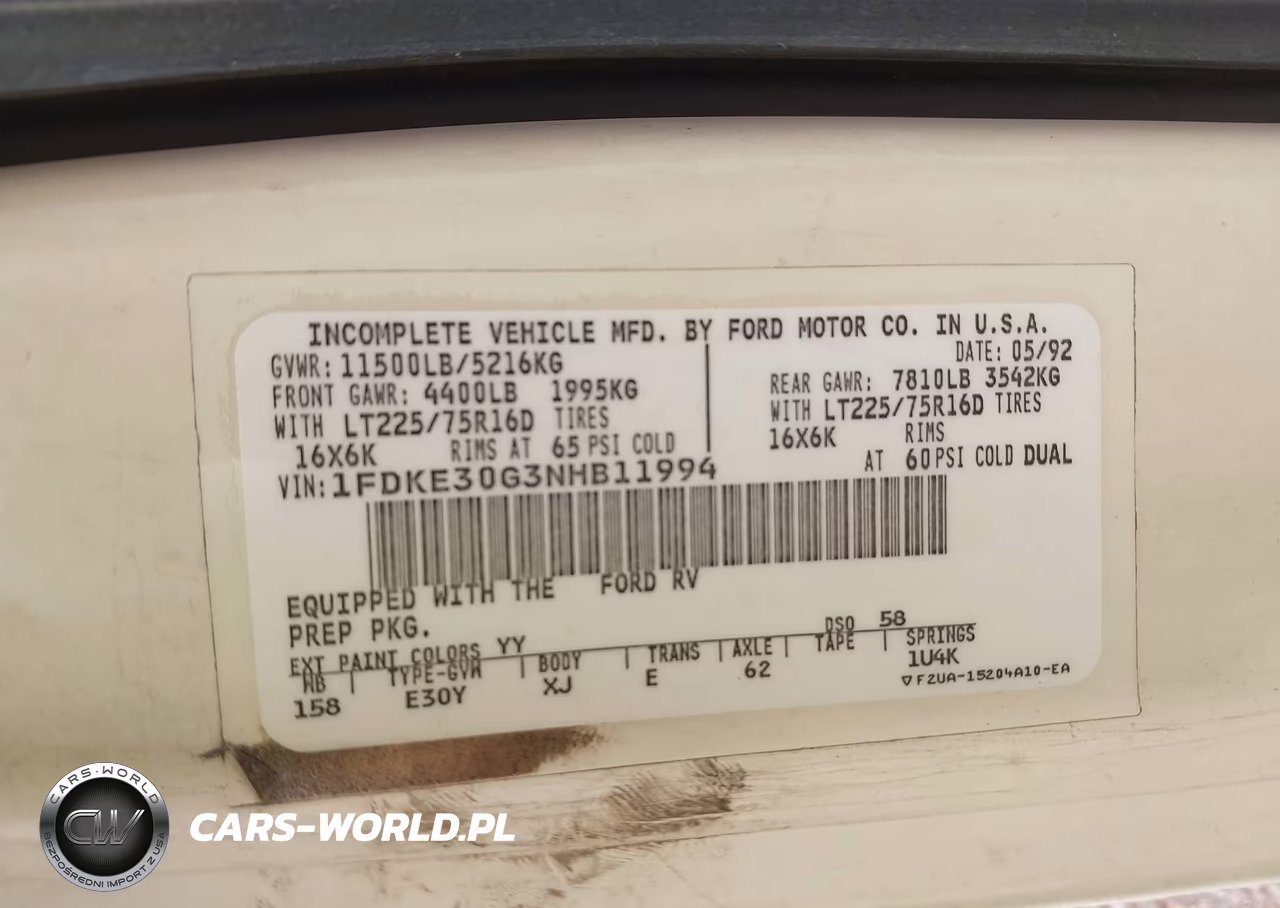 1992 Ford Econoline E350 Cutaway Van VIN:1FDKE30G3NHB11994 - 9