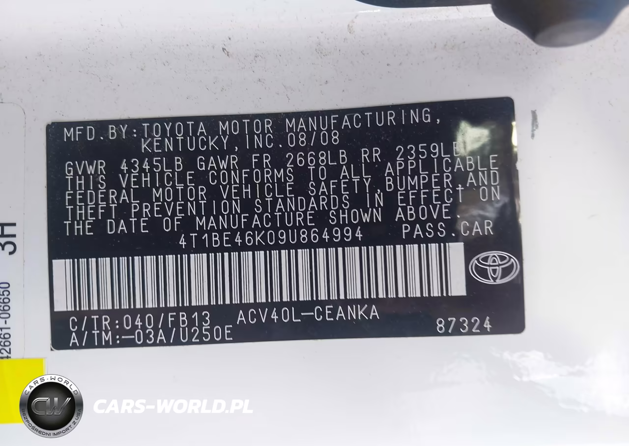 2009 Toyota Camry VIN:4T1BE46K09U864994 - 9