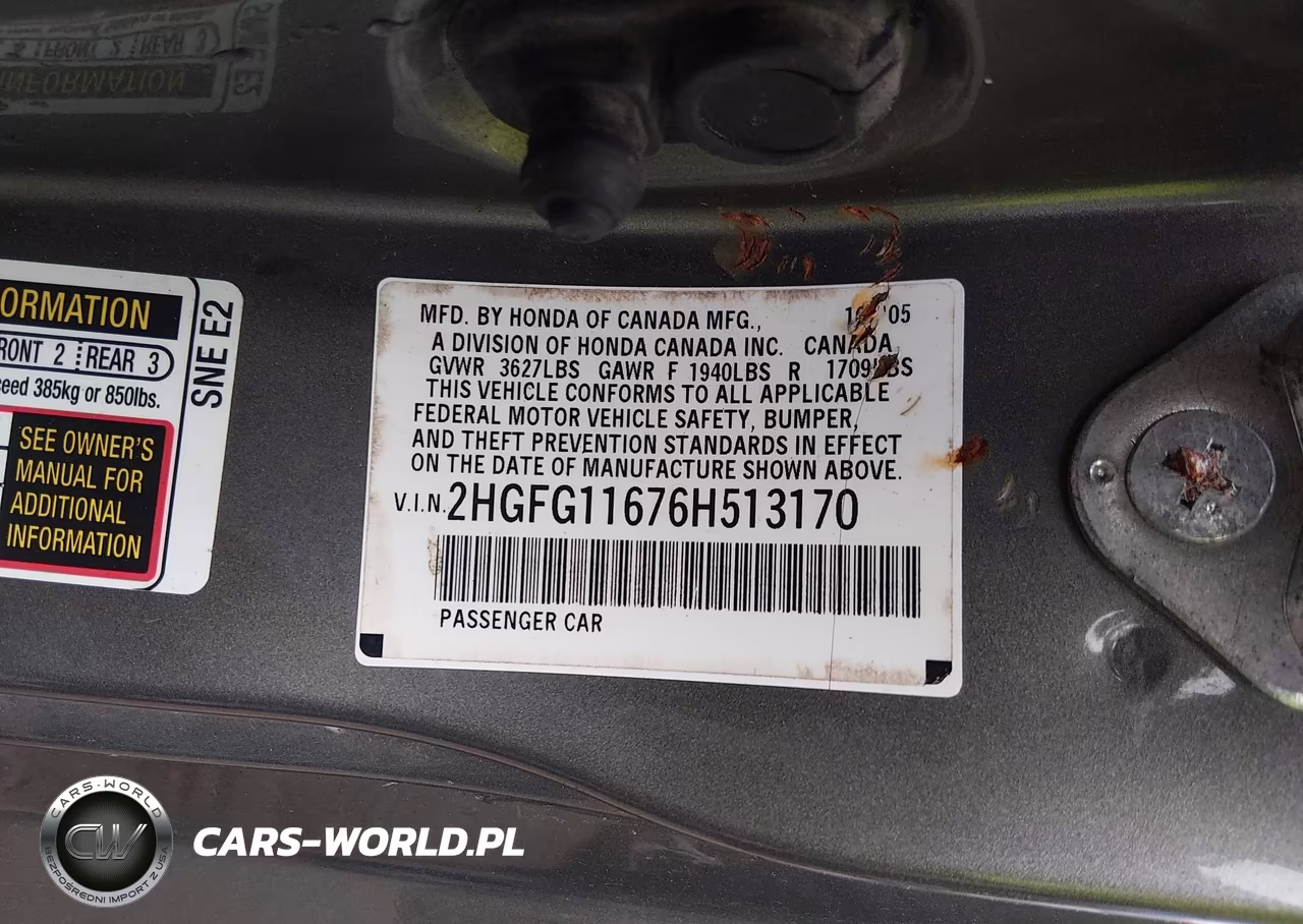 2006 Honda Civic Lx VIN:2HGFG11676H513170 - 9
