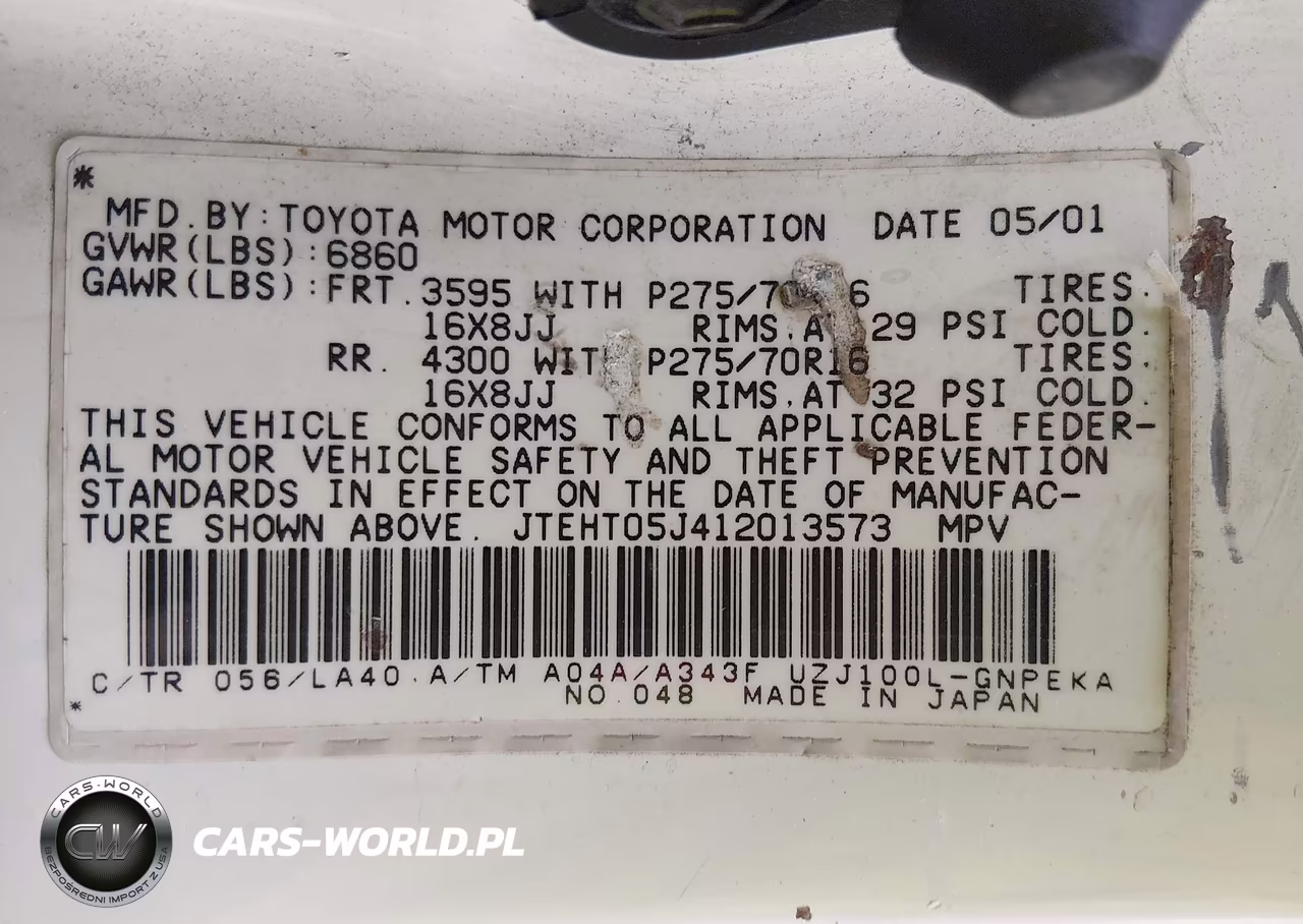 2001 Toyota Land Cruiser VIN:JTEHT05J412013573 - 9