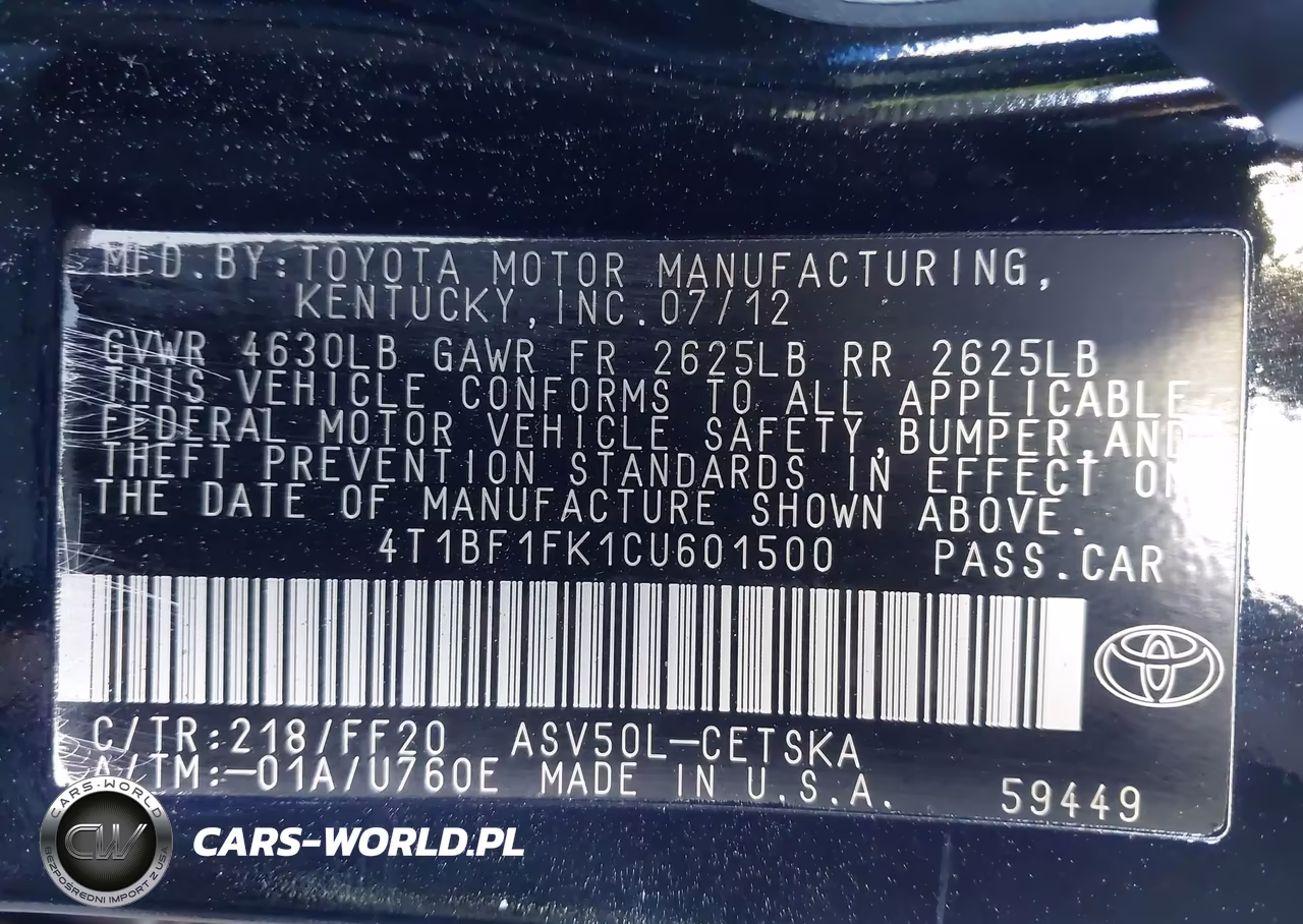 2012 Toyota Camry Se VIN:4T1BF1FK1CU601500 - 9