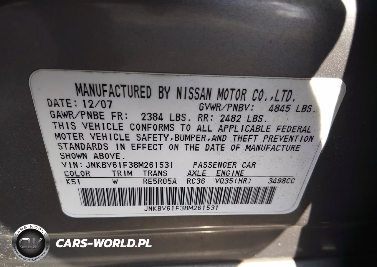 2008 Infiniti G35X VIN:JNKBV61F38M261531 - 9