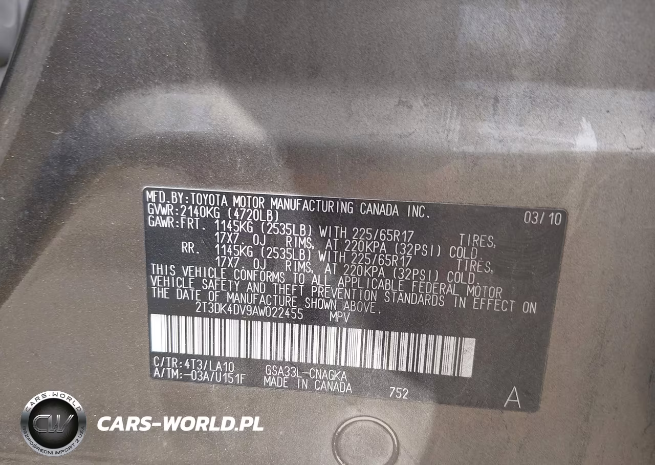 2010 Toyota Rav4 Limited V6 VIN:2T3DK4DV9AW022455 - 9