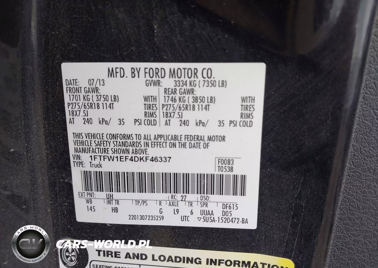 2013 Ford F-150 Lariat VIN:1FTFW1EF4DKF46337 - 9