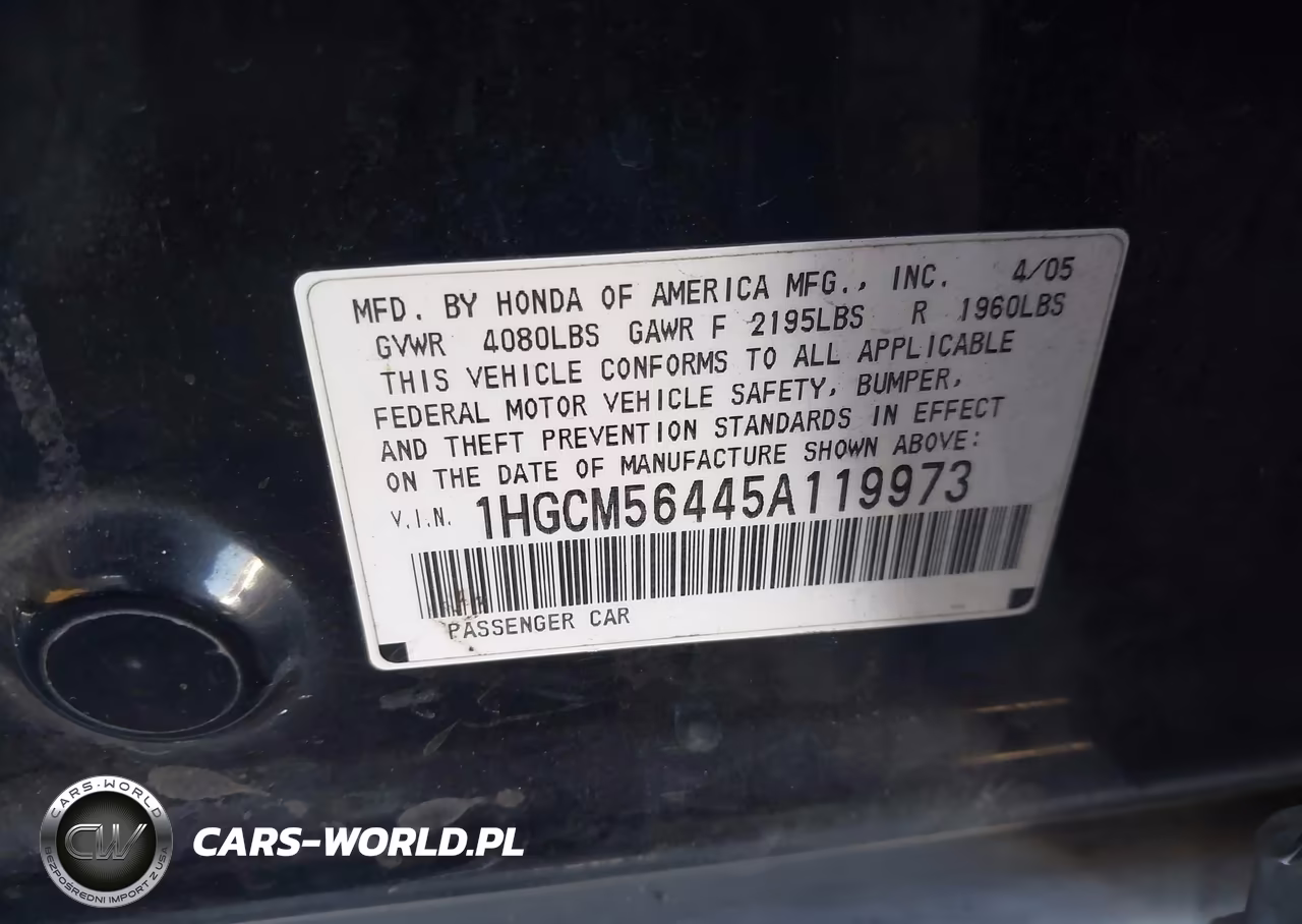 2005 Honda Accord 2.4 Lx VIN:1HGCM56445A119973 - 9