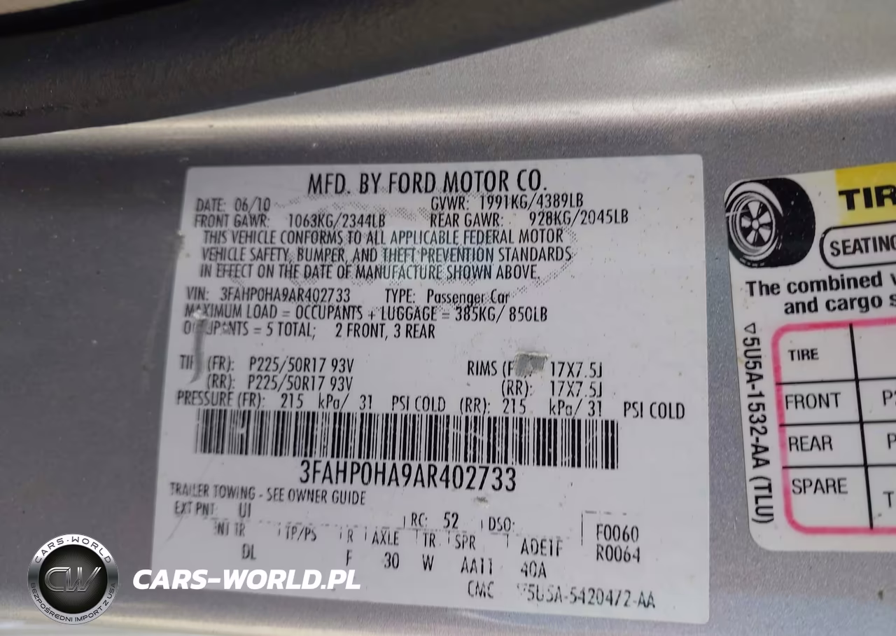 2010 Ford Fusion Se VIN:3FAHP0HA9AR402733 - 9