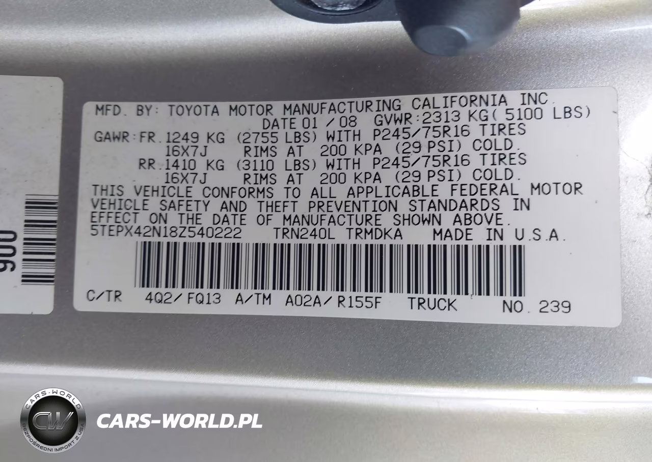 2008 Toyota Tacoma VIN:5TEPX42N18Z540222 - 9