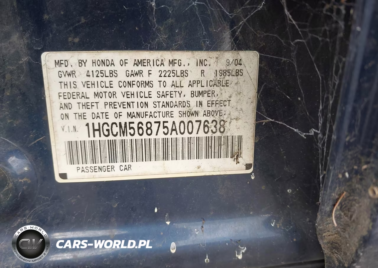 2005 Honda Accord 2.4 Ex VIN:1HGCM56875A007638 - 9