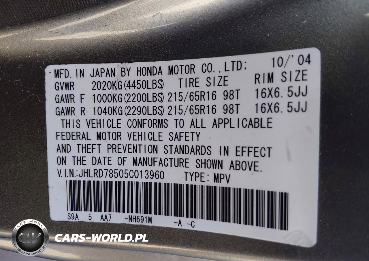 2005 Honda Cr-V Lx VIN:JHLRD78505C013960 - 9
