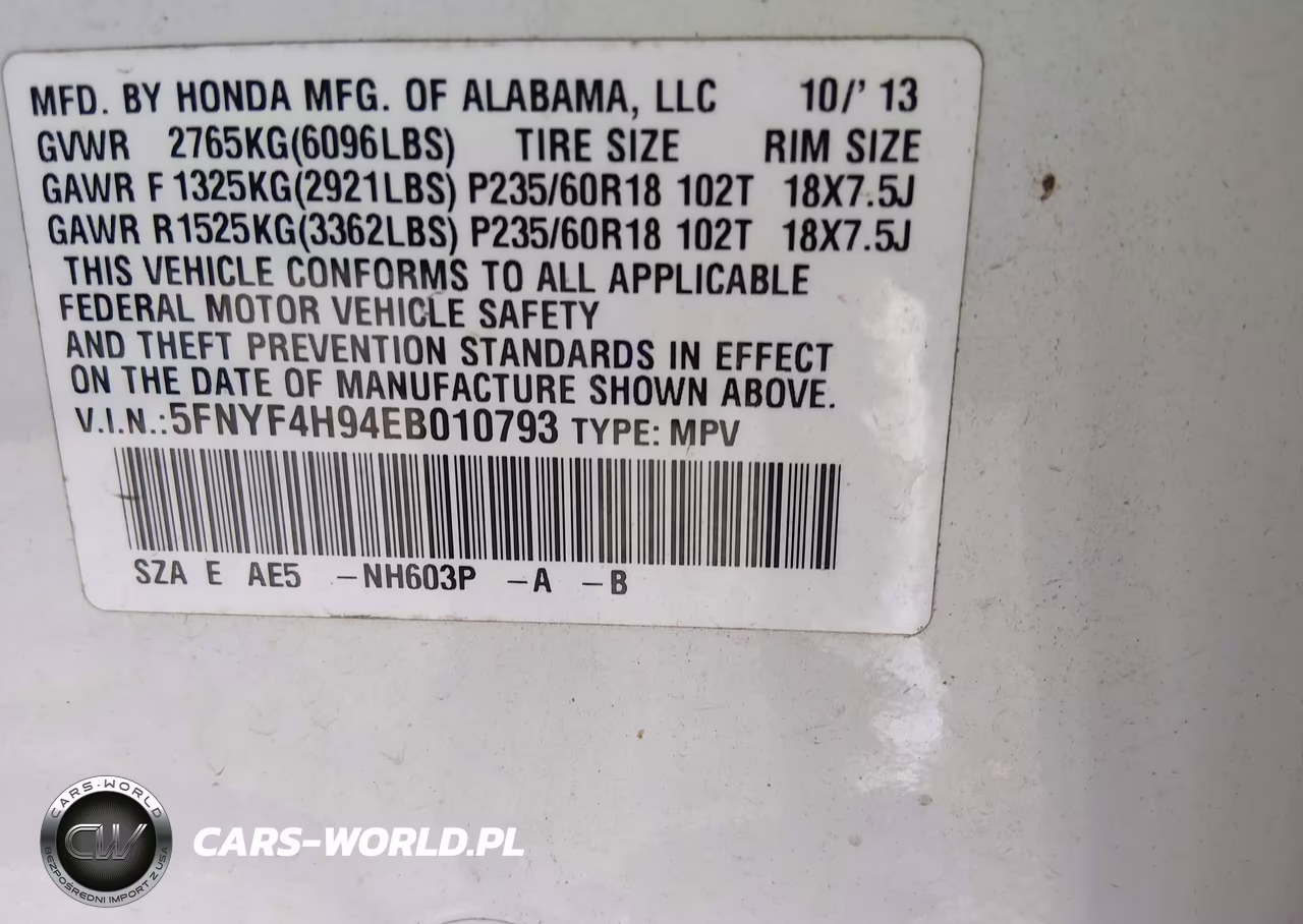 2014 Honda Pilot Touring VIN:5FNYF4H94EB010793 - 9