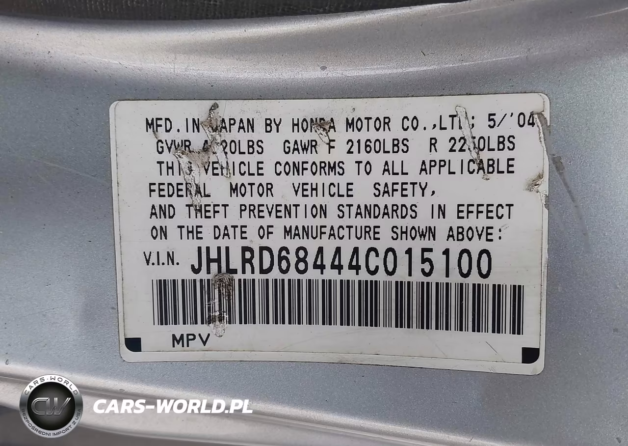 2004 Honda Cr-V Lx VIN:JHLRD68444C015100 - 9