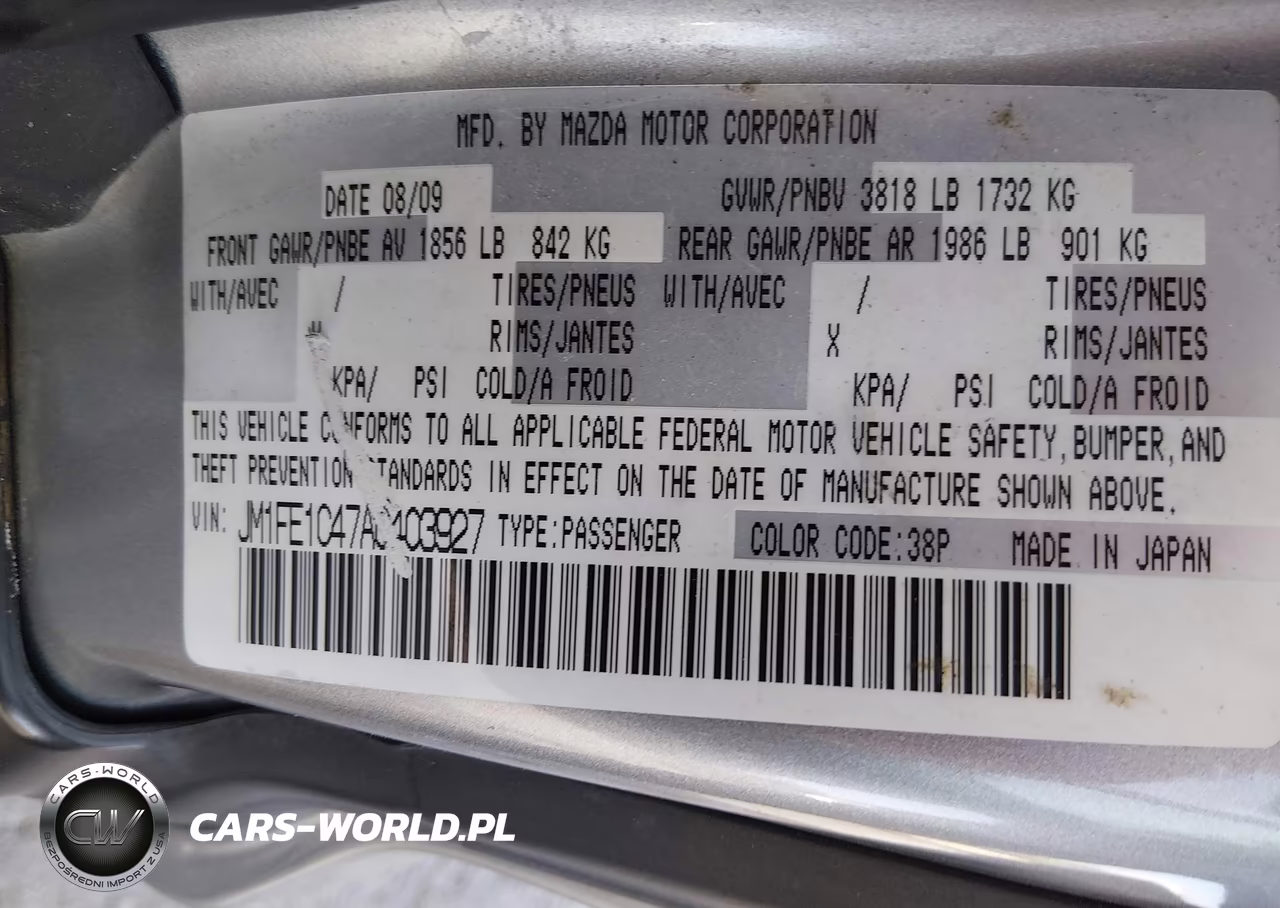 2010 Mazda Rx-8 Sport VIN:JM1FE1C47A0403927 - 9