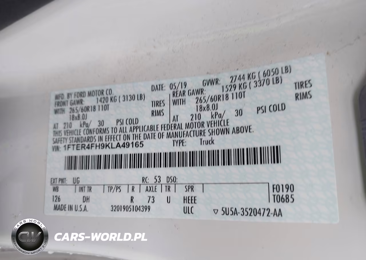 2019 Ford Ranger Lariat VIN:1FTER4FH9KLA49165 - 9
