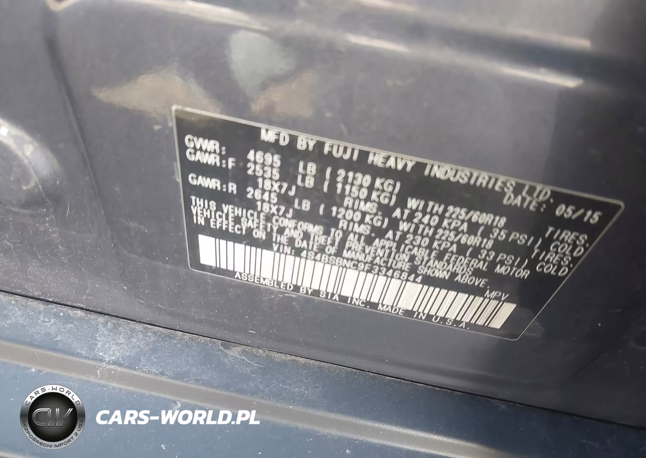 2015 Subaru Outback 2.5I Limited VIN:4S4BSBNC9F3346844 - 9