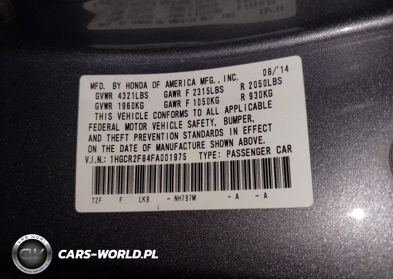 2015 Honda Accord Ex-L VIN:1HGCR2F84FA001975 - 9