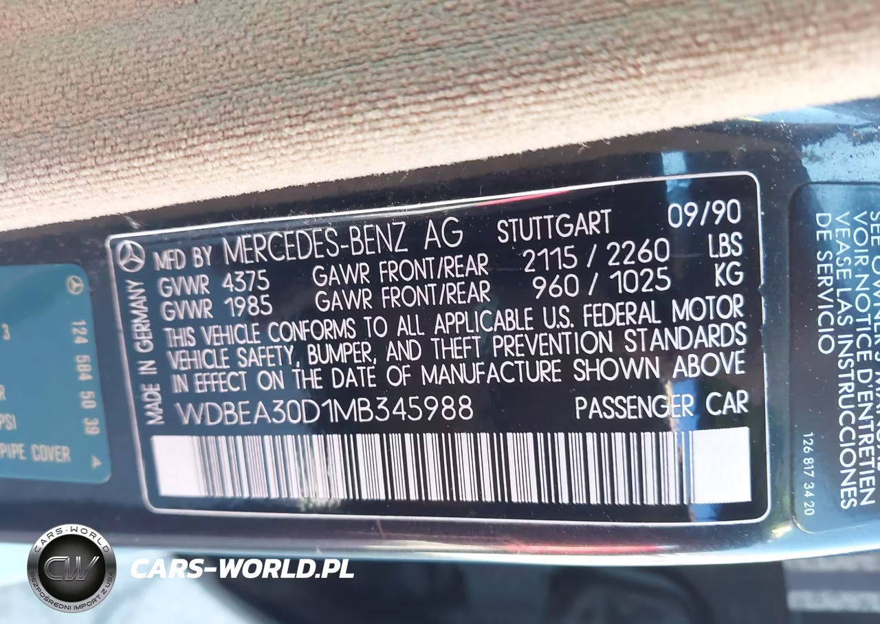 1991 Mercedes-Benz 300 E VIN:WDBEA30D1MB345988 - 9