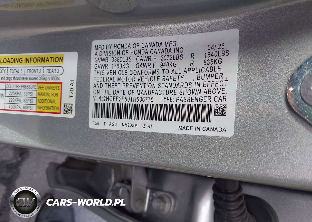 2026 Honda Civic Sport VIN:2HGFE2F50TH586775 - 9