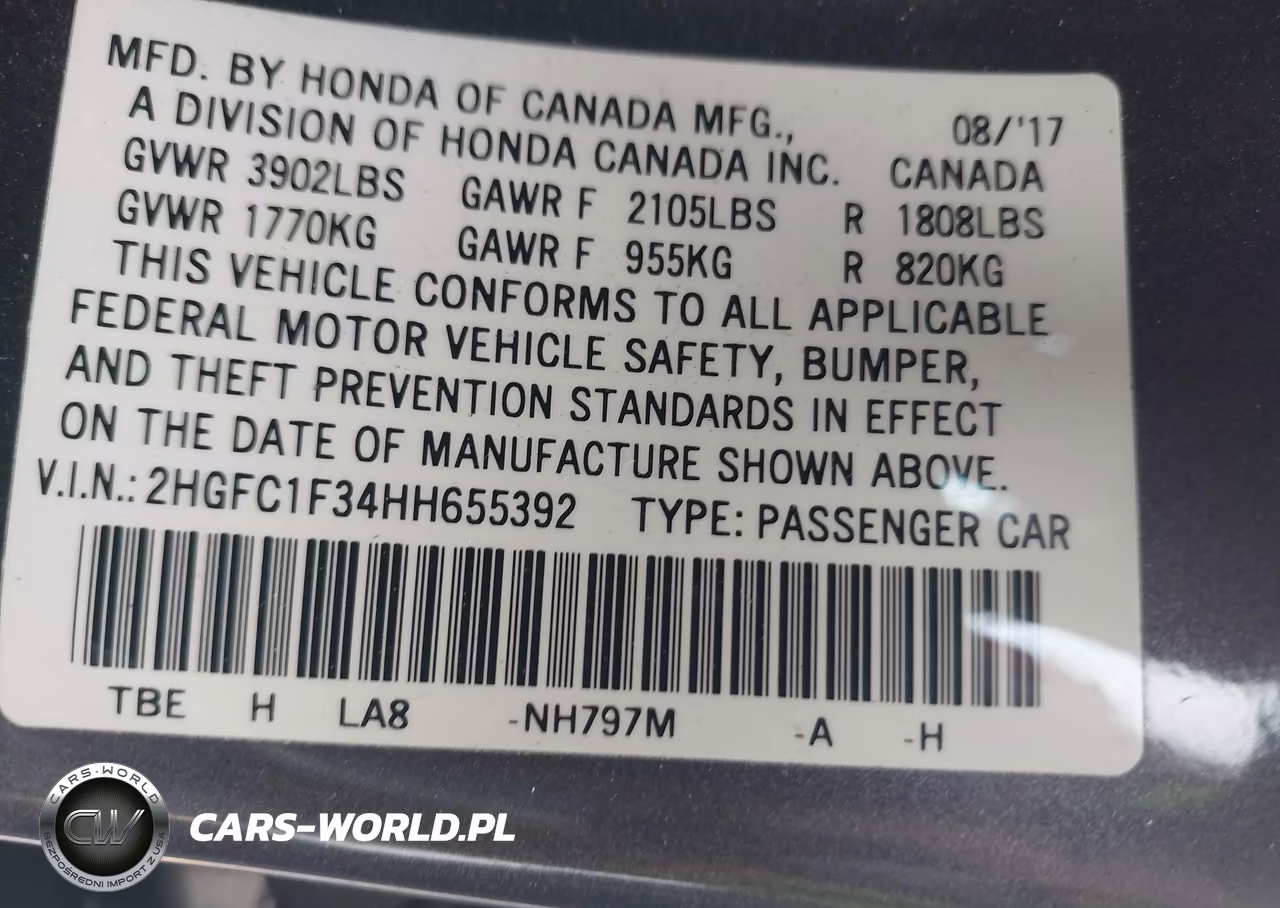 2017 Honda Civic Ex-T VIN:2HGFC1F34HH655392 - 9