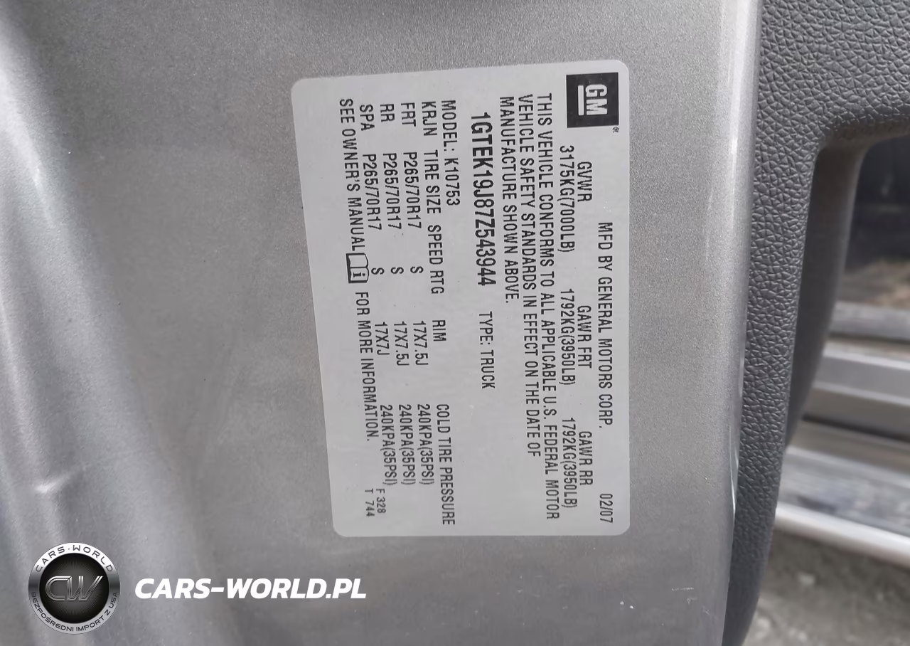 2007 GMC Sierra 1500 Slt VIN:1GTEK19J87Z543944 - 9