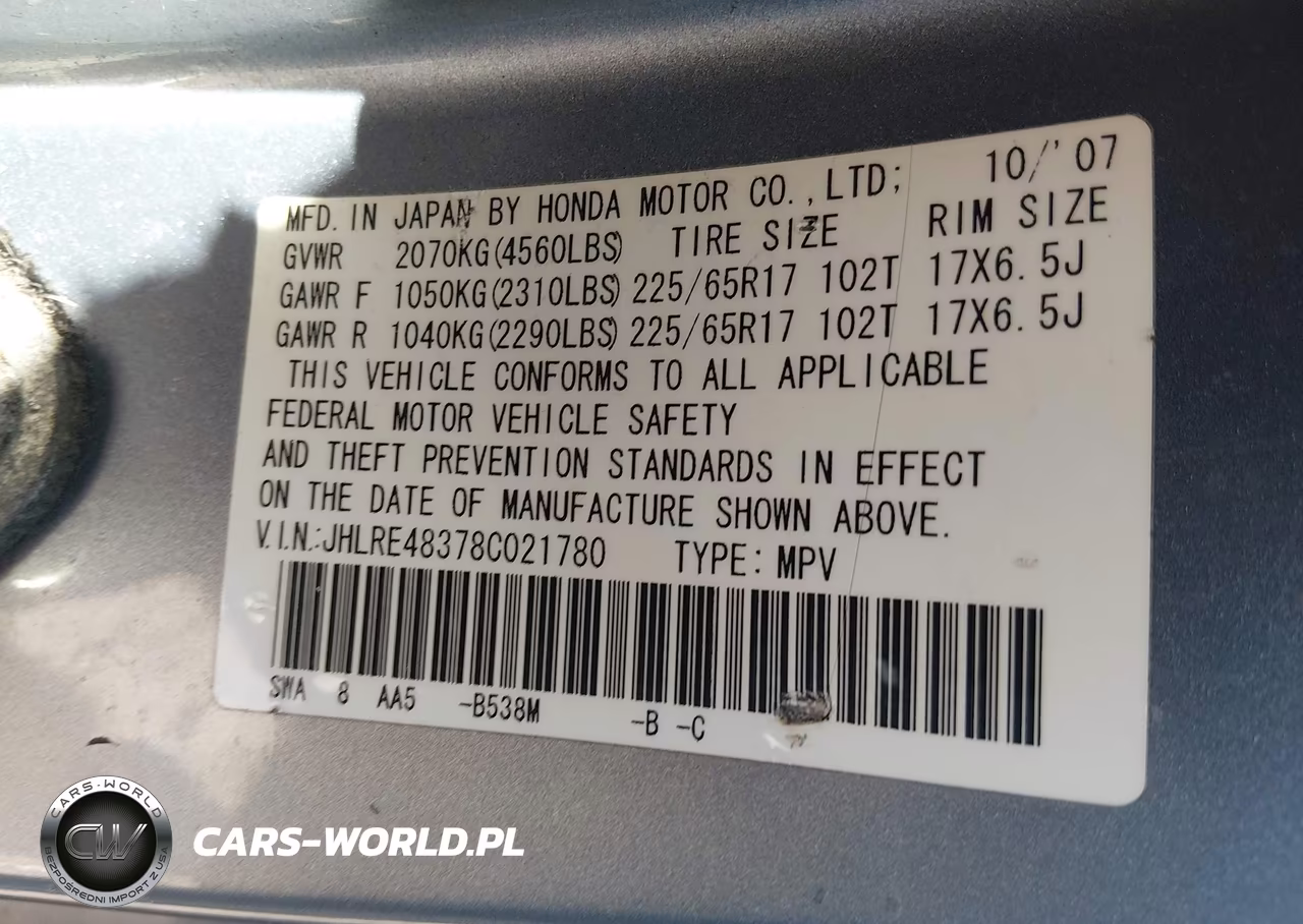 2008 Honda Cr-V Lx VIN:JHLRE48378C021780 - 9