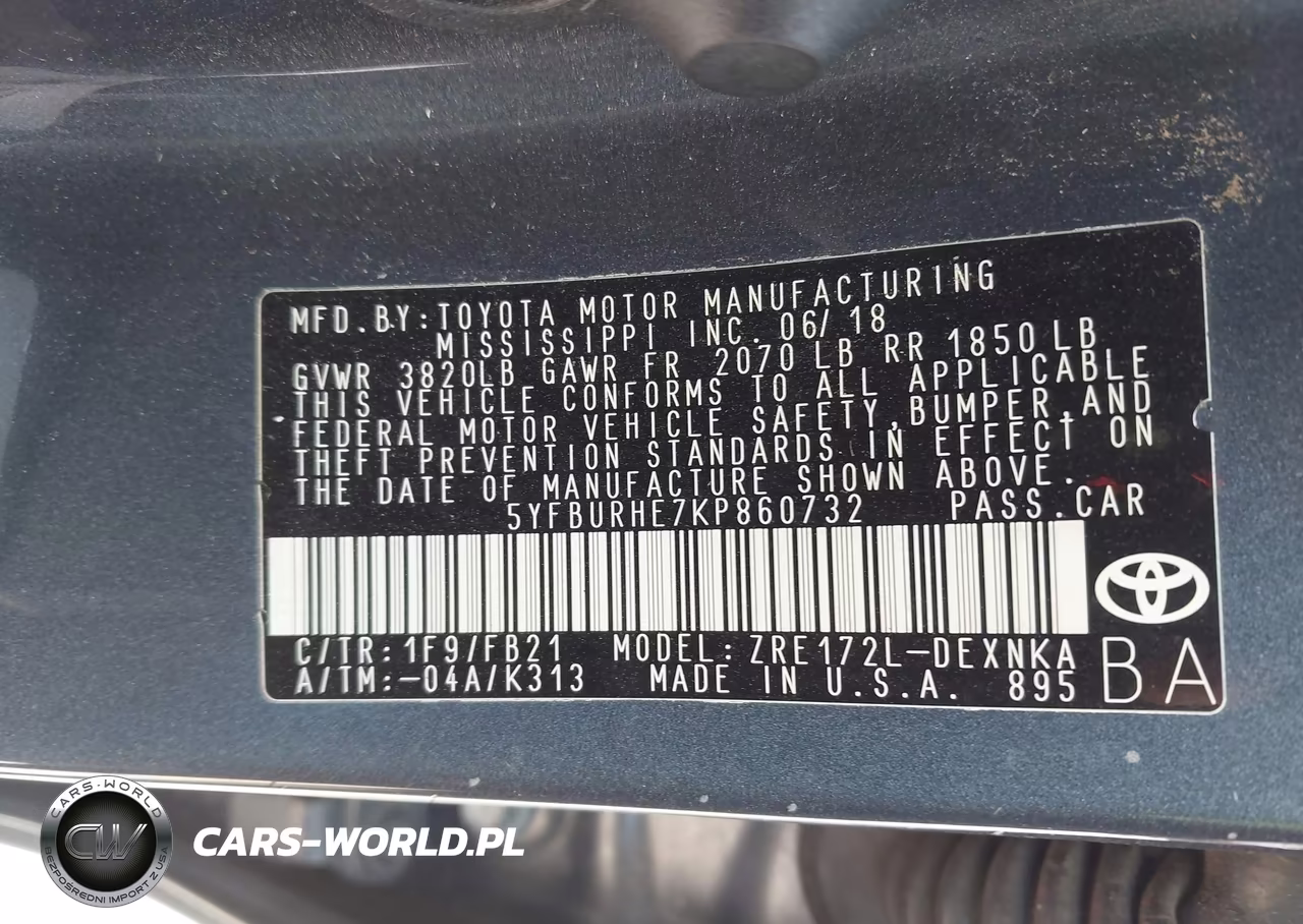 2019 Toyota Corolla Le VIN:5YFBURHE7KP860732 - 9