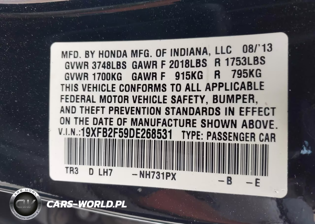 2013 Honda Civic Lx VIN:19XFB2F59DE268531 - 9