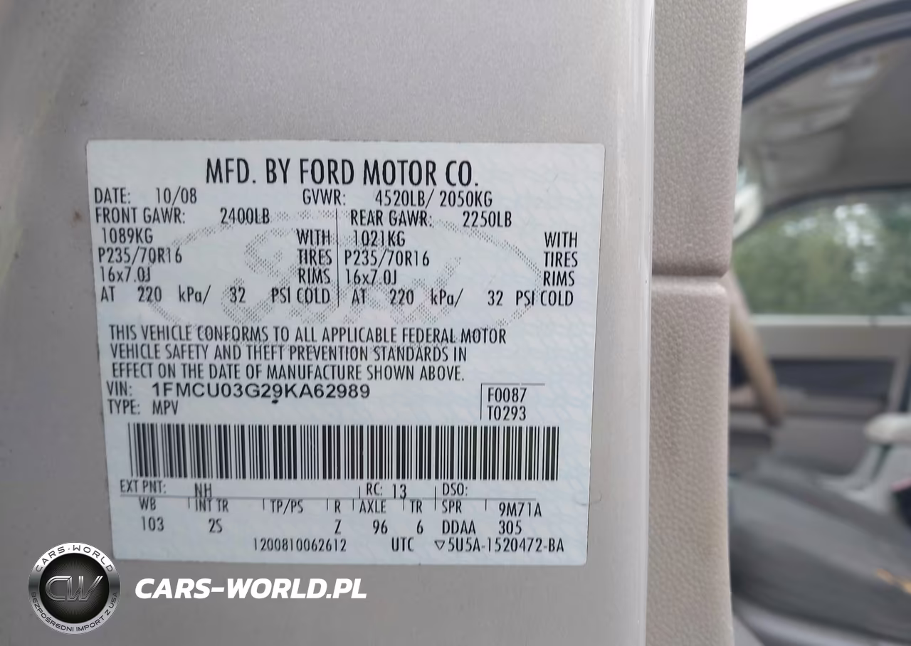 2009 Ford Escape Xlt VIN:1FMCU03G29KA62989 - 9