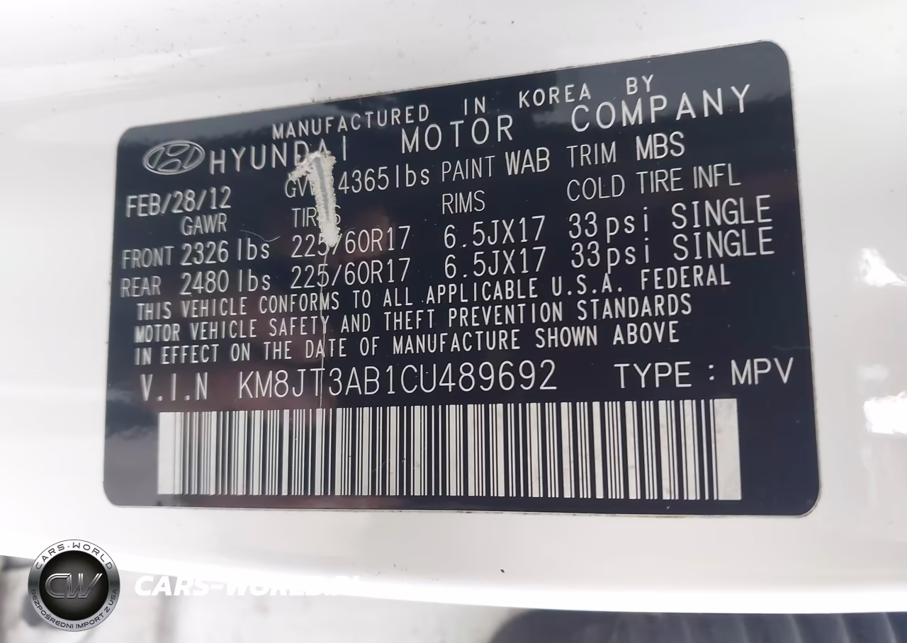 2012 Hyundai Tucson Gl VIN:KM8JT3AB1CU489692 - 9