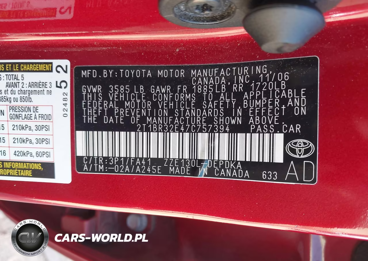 2007 Toyota Corolla Ce VIN:2T1BR32E47C757394 - 9