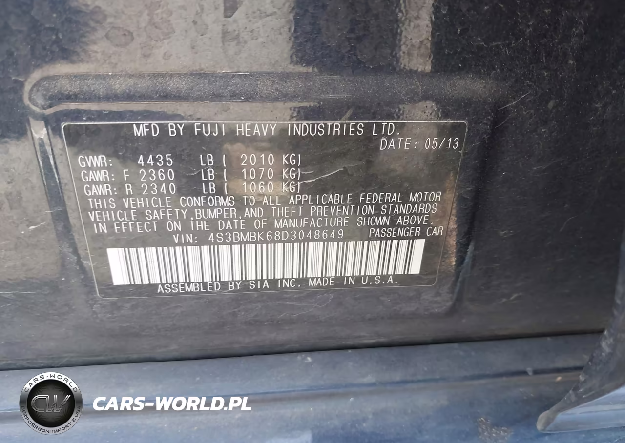 2013 Subaru Legacy 2.5I Limited VIN:4S3BMBK68D3048649 - 9