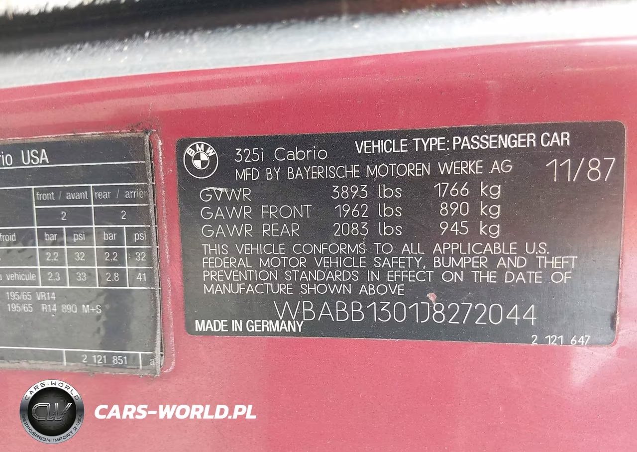 1988 BMW 325 I VIN:WBABB1301J8272044 - 9