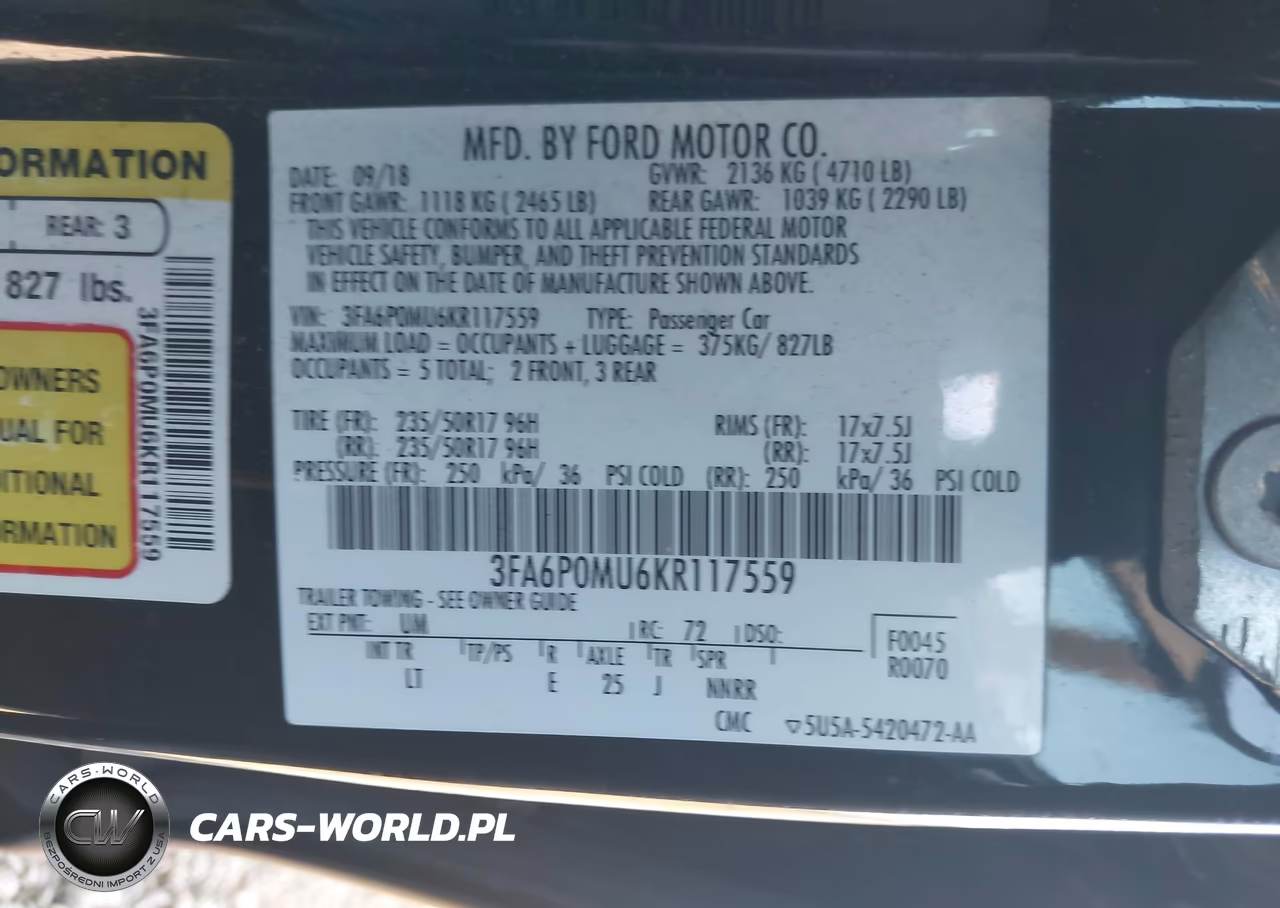 2019 Ford Fusion Hybrid Sel VIN:3FA6P0MU6KR117559 - 9