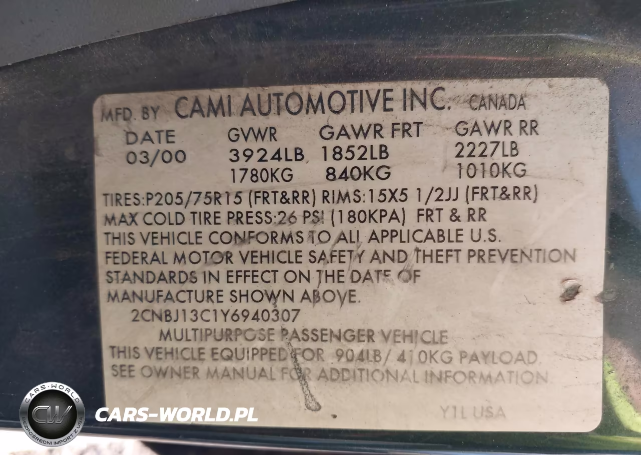 2000 Chevrolet Tracker Hard Top VIN:2CNBJ13C1Y6940307 - 9