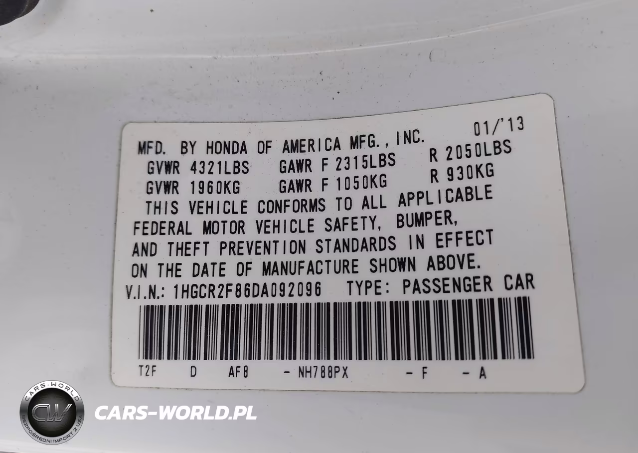 2013 Honda Accord Ex-L VIN:1HGCR2F86DA092096 - 8